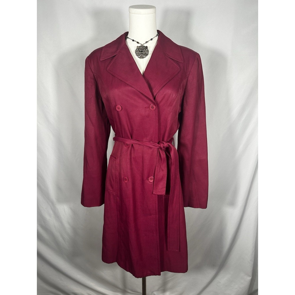 Vintage Cache Belted Trench Coat Jacket Size 10 Raspberry Pink Snake Print Lined